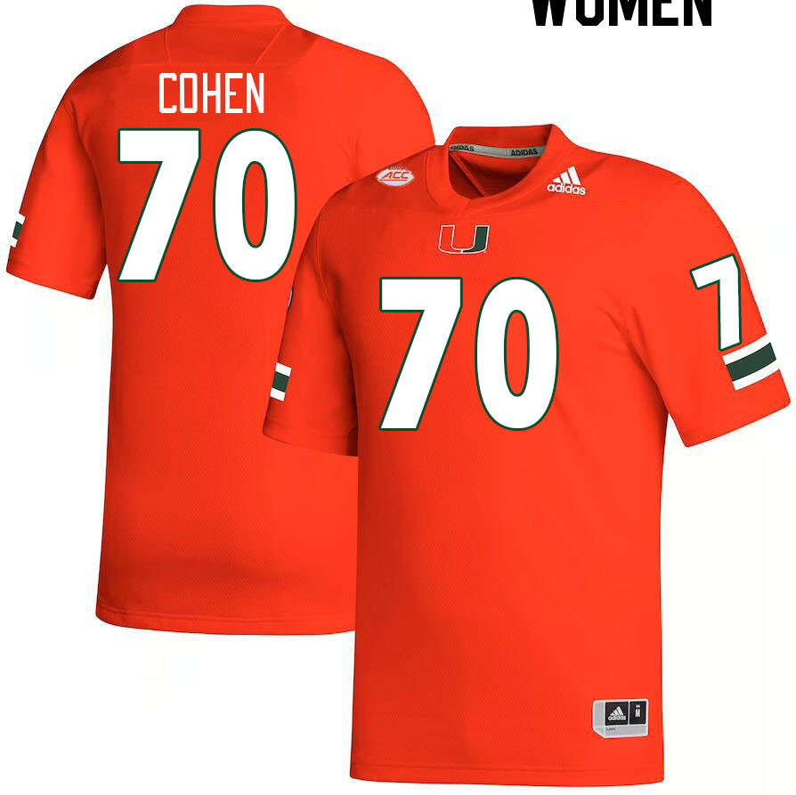 Women #70 Javion Cohen Miami Hurricanes College Football Jerseys Stitched-Orange - Click Image to Close